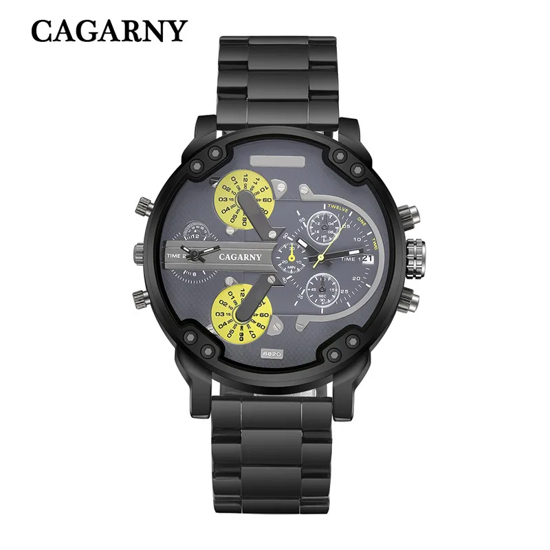 

Cagarny Men's Watches Men Fashion Quartz Wristwatches Cool Big Case Golden Steel Watchband Military Relogio Masculino D6820 Hour