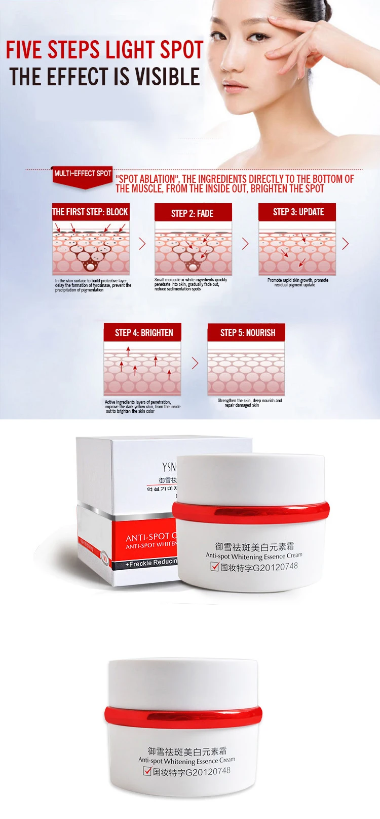 Korean Beauty Skin Spot Remover Face Lotion Hot Sale Popular Whitening Anti Freckle Facial Cream