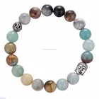 10mm Colorful Amazonite Gemstone Anti-silver Alloy Buddha Acrylic Rosary Bracelet For Men