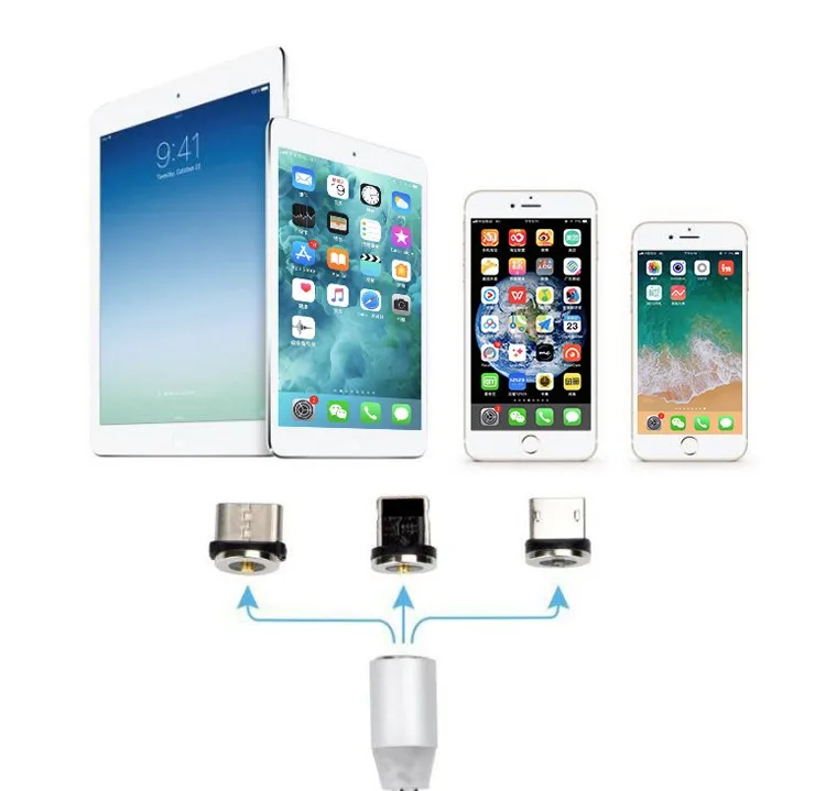 Magnetic Charging Cable 3in1 LED USB Magnetic Cable Type C Micro 8Pin Plug Magnet USB Cable - ANKUX.COM