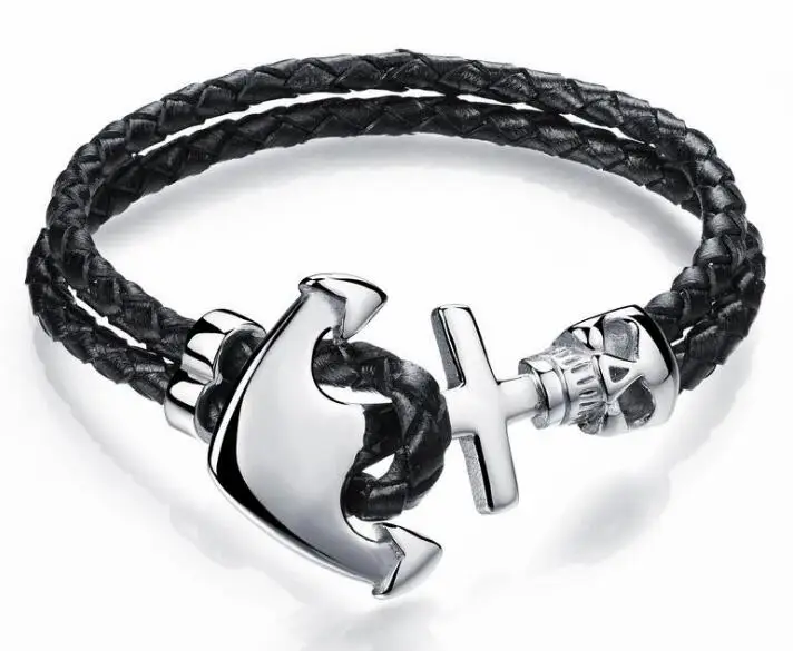 

Stingray Braided Genuine Leather Bracelet Skull Anchor Bracelet