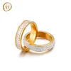 Luxury Engagement Wedding Promise Diamond Double Rings Women's Stainless Steel Band Rings