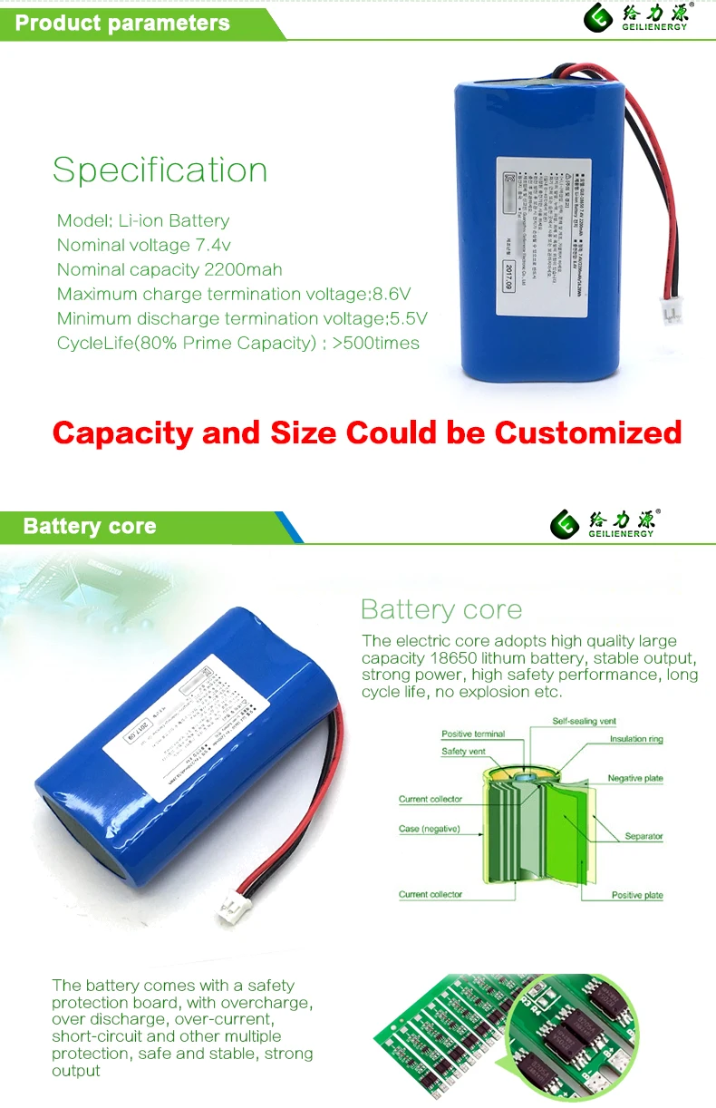 Great power rechargeable 2200mah 7.4 volt lithium ion battery pack lithium-ion battery with KC