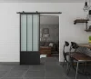 8FT Country style black steel frame barn door with sliding hardware