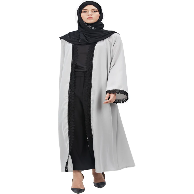 

Manufacture fancy muslim turkish kaftan jubah islamic clothing new fashion design muslim office wear dubai front open abaya, Gray