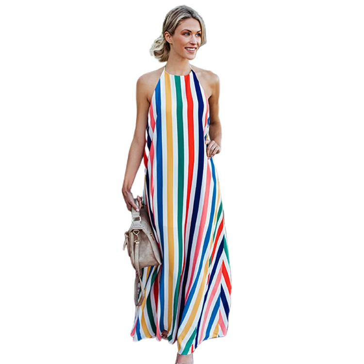 Halter Backless Casual Loose Beach Long Maxi Dress Summer Bohemian Style Sexy Rainbow Stripe Women Dress
Halter Backless Casual Loose Beach Long Maxi Dress Summer Bohemian Style Sexy Rainbow Stripe Women Dress