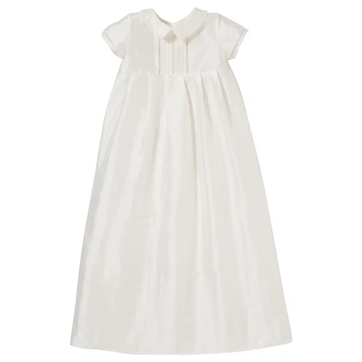 100% Silk Custom Wholesale Cream Unisex Long Christening Gown for Baby & Toddler