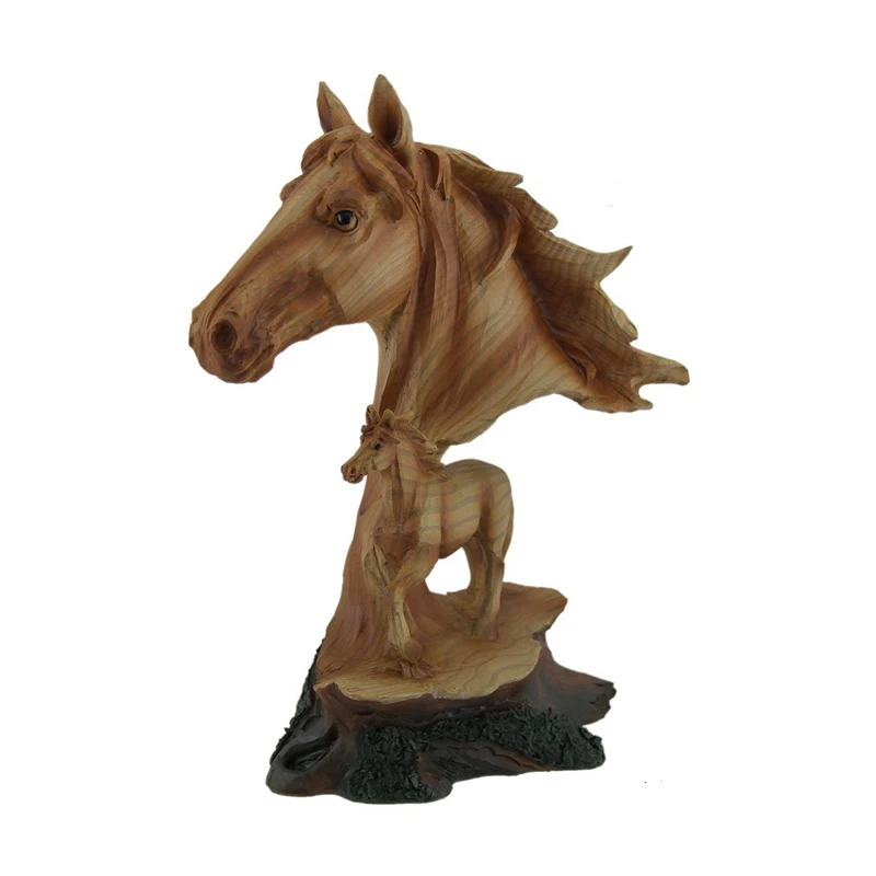 Aspect bois couleur résine statue de tête de cheval