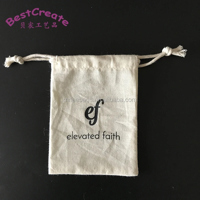 printed mini 5x7cm organic cotton muslin drawstring gift bag