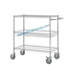Warehouse used 3 layer storage rack chrome wire shelf trolley with 4 wheels
