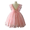 HOT SALE elegant backless sexy frocks designs pink flower wedding prom girls party princess dress