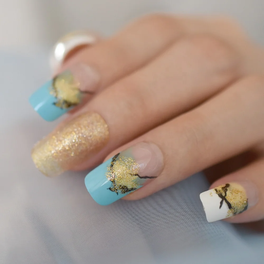 Medium Long Square Fake Nails Gold Glitter Shimmer Marble Nail Art Tips Manicure Tip for Fingernails with Glue Sticker L5080, Mix
Medium Long Square Fake Nails Gold Glitter Shimmer Marble Nail Art Tips Manicure Tip for Fingernails with Glue Sticker L5080, Mix
