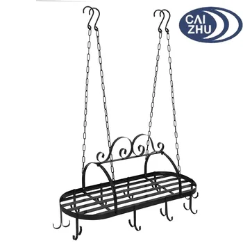 Ceiling Mount Hanging Iron Pot Rack Pan Hanger Kitchen Storage