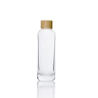 bamboo packaging 100ml transparent glass bottle with bamboo cap for water, cosmetic lotion