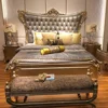 French luxury amazing carved master bedroom set furniture with leather button headboard