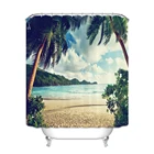 Ocean Seaside Shower Curtain Tropical Palm Trees and Clear Sea Beach Theme Print Summer Holiday and Beach Vintage Style Teal
