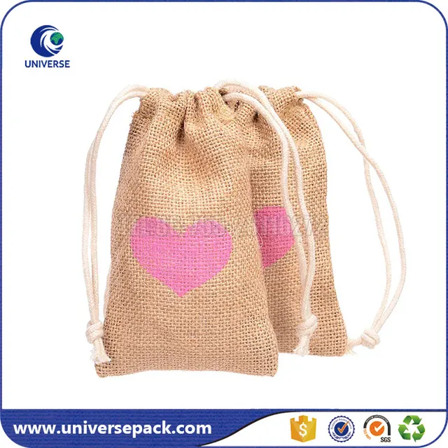 custom printed burlap wedding favor bags with cotton drawstring