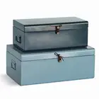 Antique Colorful Rectangle Metal Storage Trunk with Leather Cord for Home Decorate
