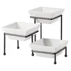 Restaurant decor square shape small white funny ceramic 3 tier snack bowl with stand for relish