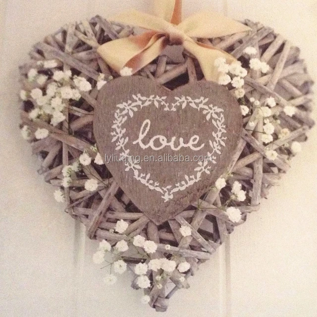 love heart wicker woven heart with chic printed canvas wall art