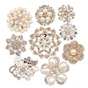 Lot 9pcs Gold-tone Rhinestone brooches Big Pearl Crystal brooch for wedding bouquet kit set