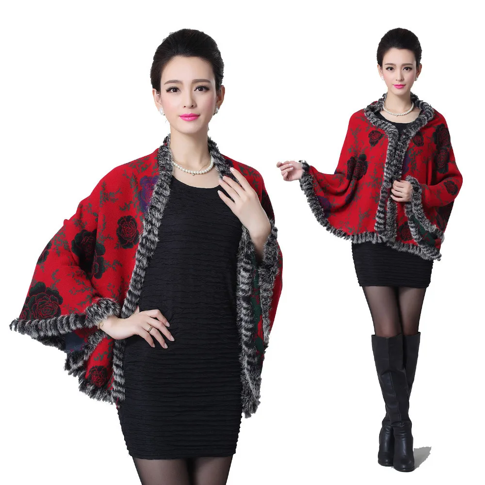 5 Colors 2015 New Fashion Winter Scarf Wool Women Warm Print Long Knitting Cashmere Rabbit Fur Shawl Winter Poncho Scarves NW41