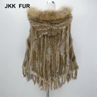 Stable Quality Knitted Cape Elegant Shawl Real Rabbit Fur Poncho For Lady