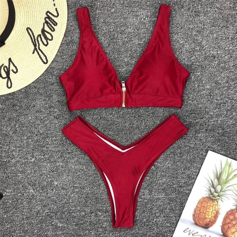 Women's Summer Beach Padded Zipper Bikini Tops Bottom Set Swimsuit Swimwear, White;black;red
Women's Summer Beach Padded Zipper Bikini Tops Bottom Set Swimsuit Swimwear, White;black;red