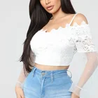 New Arrivals Fashion Women Sexy Spaghetti Strap White Slim Lace Tops