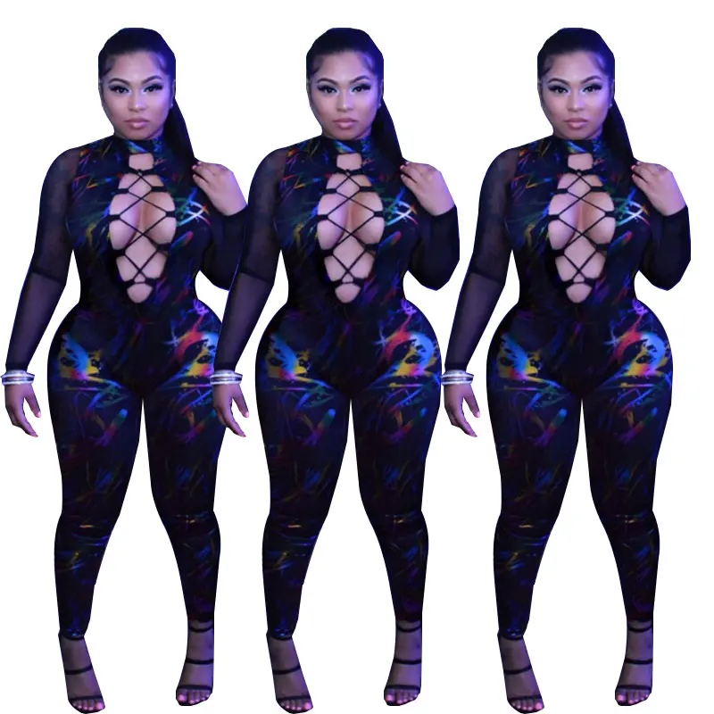 HM6042 women's fashion deep v-neck black printed bandage skinny jumpsuit HM6042
HM6042 women's fashion deep v-neck black printed bandage skinny jumpsuit HM6042