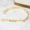 Fancy Stainless Steel Personalised Flat Front Signature Letter Name Quotes Open Engraved Bar Bangle