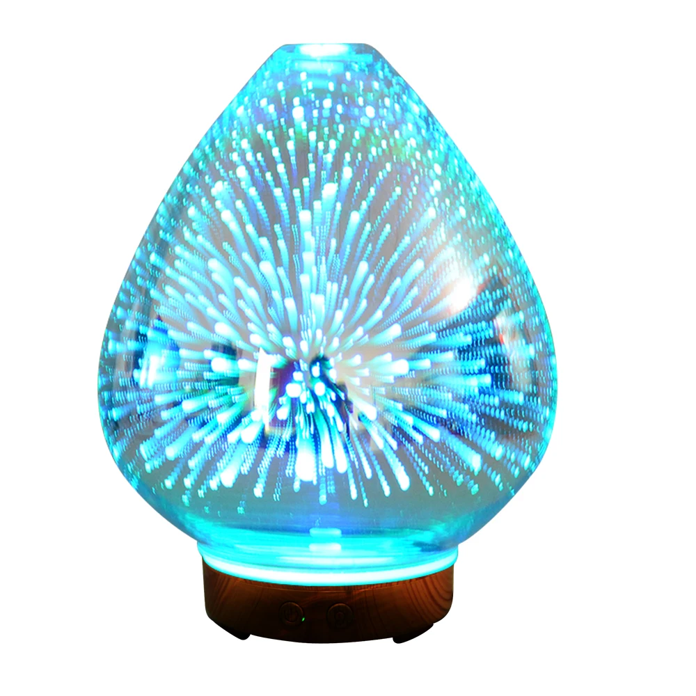 3D Fire Flame Firework Glass Colorful Led Light Night Ultrasonic Electric Aroma Diffuser Humidifier Essential Oil
