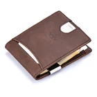 Customized men slim leather rfid credit card holder money clip wallet