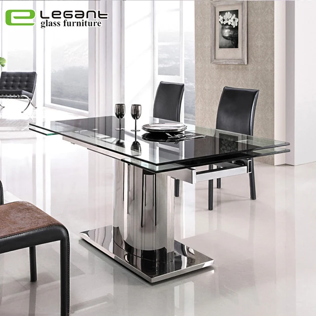 Modern style set 4 seater Stainless steel leg glass dining table