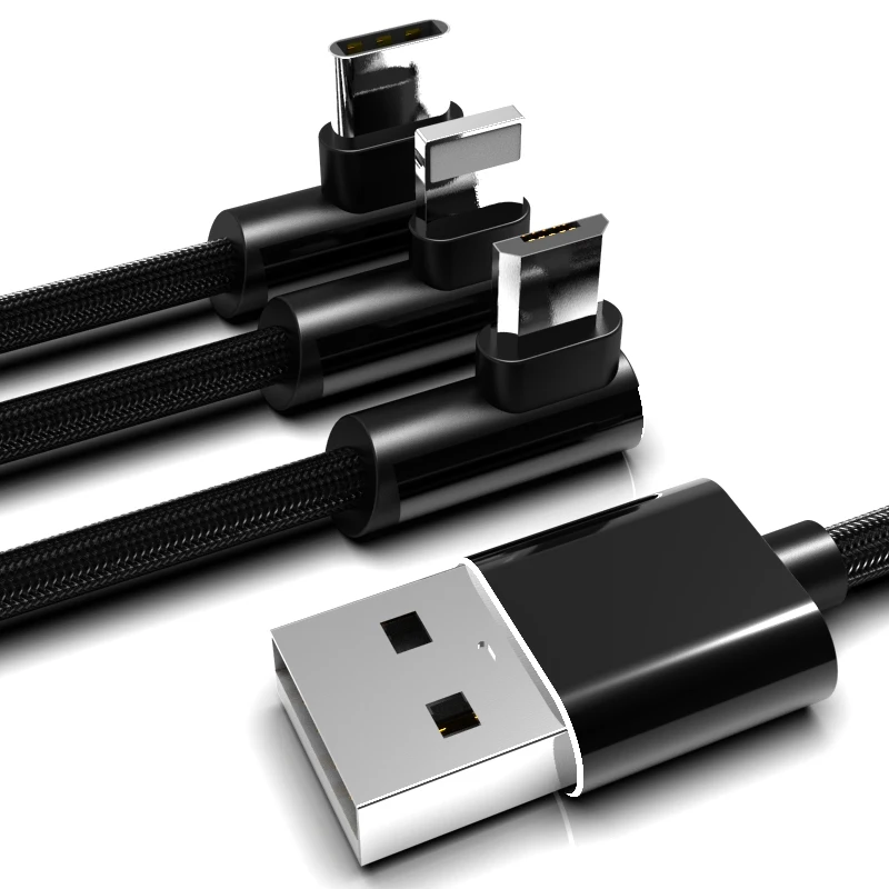 90 Degree Angle Elbow L Bending USB Data Phone Charger Charging 3 in 1 USB cable for iphone android type C - ANKUX.COM