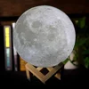Dimmable Touch Control Brightness Wooden Stand Electric 3d print full moon night light lamp 3d led moon light