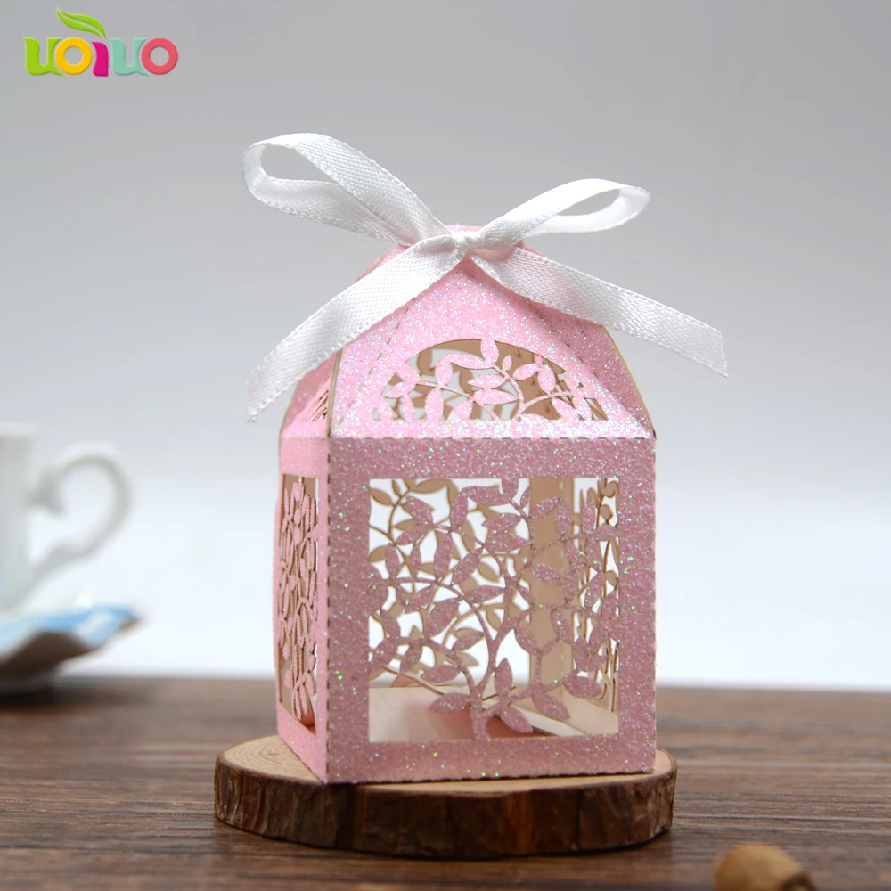 glitter paper unique design paper cut wedding candy gift boxe