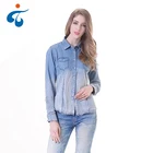 Factory supplier fancy casual tencel long sleeve ombre women denim shirt