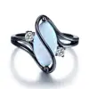 Oval Opal Stone Black Gold Color Rings Fashion Jewelry For Women and Man Party Gift Wholesale R642