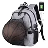 Polyester Basketball Soccer Volleyball Holder Backpack, Computer Backpack Business Laptop Backpack with USB Port Headphone Hole