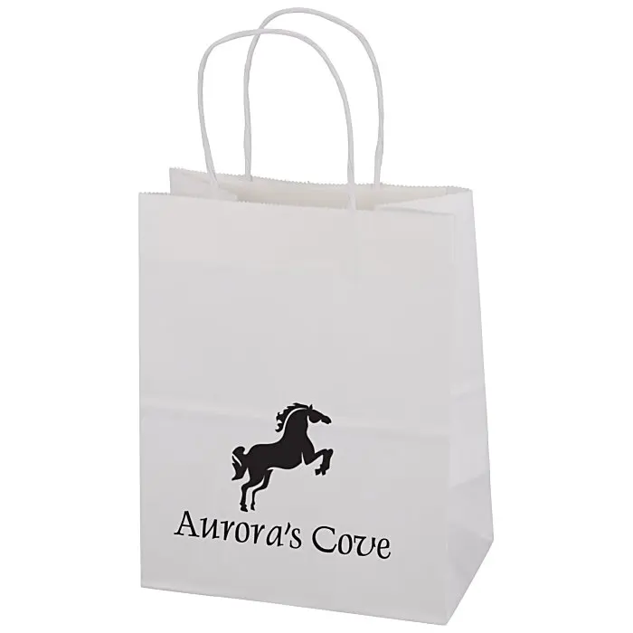 custom blue paper kraft bags with white logo shopping bag
