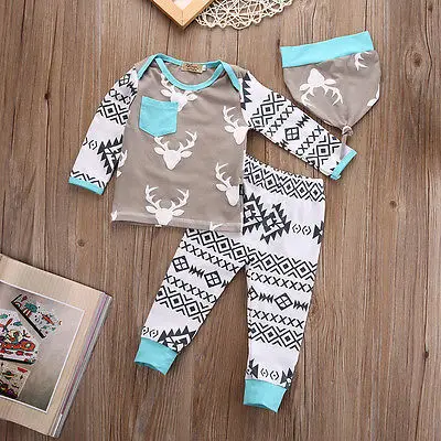2018 autum Newborn Baby Girls Boy Deer Tops T-shirt Pants Leggings Hat Clothing 3pcs/SET Outfits Set, As picture
2018 autum Newborn Baby Girls Boy Deer Tops T-shirt Pants Leggings Hat Clothing 3pcs/SET Outfits Set, As picture