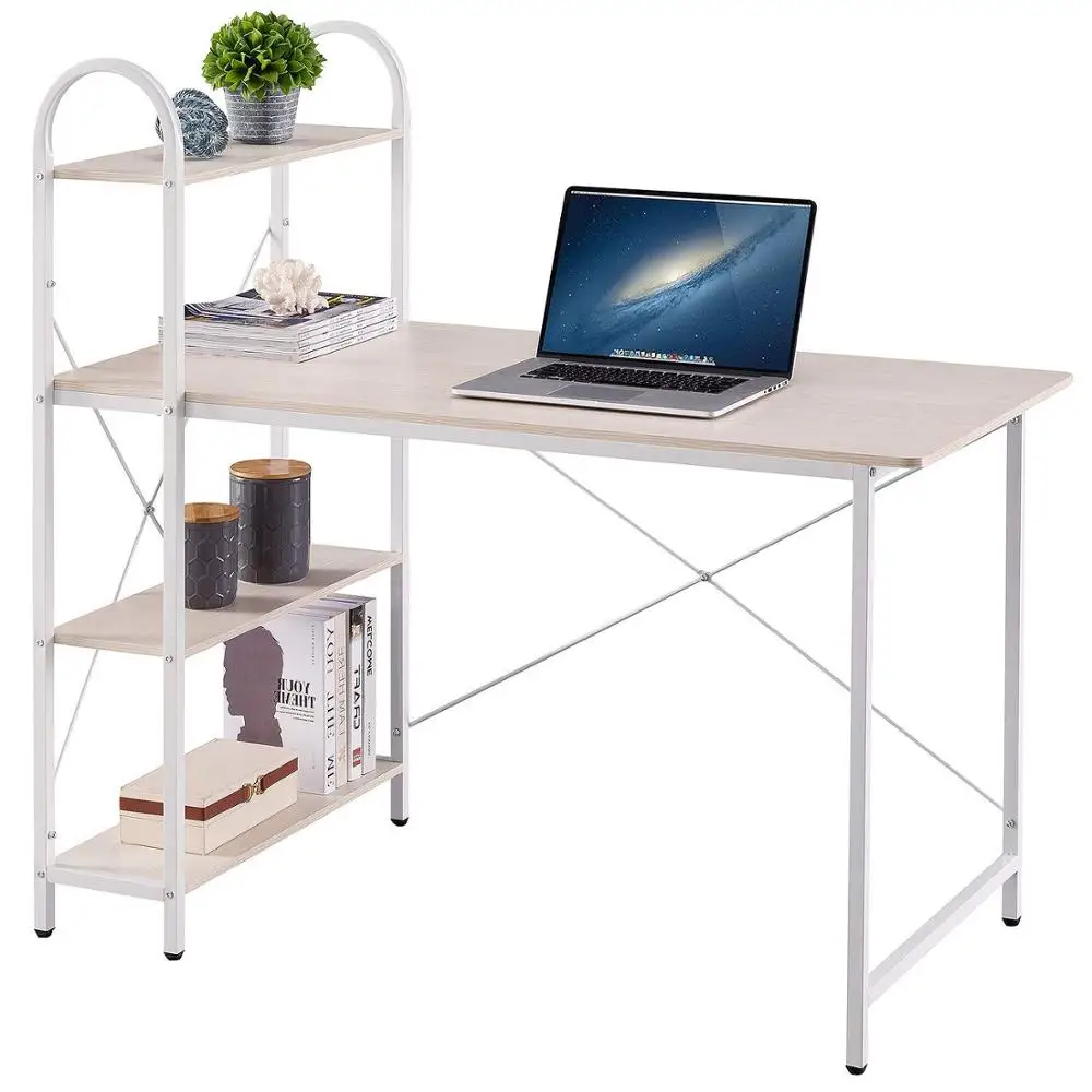 Modern Steel Frame Wooden Desktop Computer Table Desks With Bookshelf Design