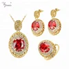 Rhodium plated rose stone simple design copper cz half sets jewellery for women