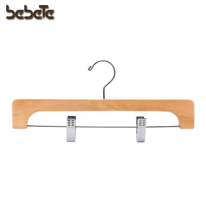 Deluxe Wooden Pants Hangers with 2 Adjustable Chrome Clips, Wooden Collection Clothing Hangers Heavy Duty