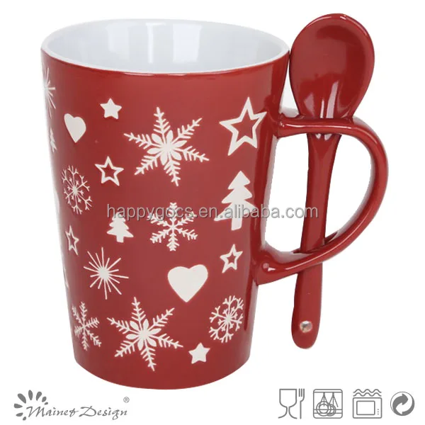 christmas gift snowflake design mugs with spoon ceramic coffee