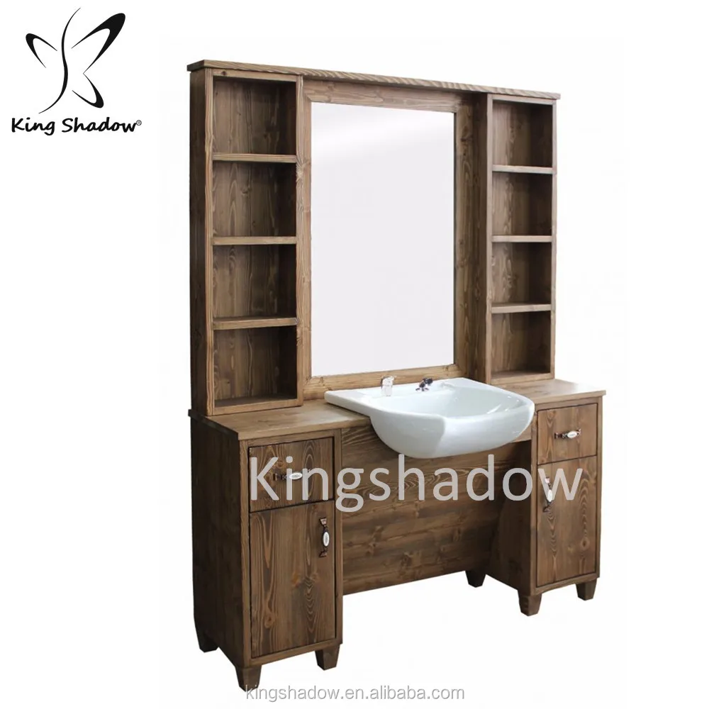 Hairdressing furniture wooden hair salon station mirrors double sided barber mirror salon stations