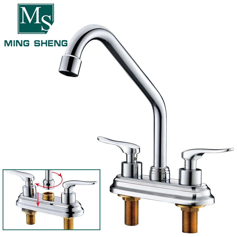 Long neck 2 way chrome and brass kitchen sink faucet bathroom sink tap