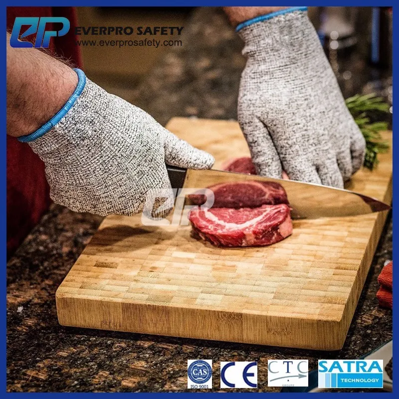 Anti Cut Level 5 Food Grade Cut Resistant HPPE+Fiberglass Meat Cutting Gloves