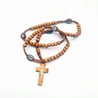 Custom Colorful Wooden Cross Christian Rosary Necklace